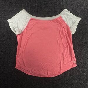 Abercrombie & Fitch Pink White Raglan Boxy Tee Womens M Short Sleeve Scoop Neck